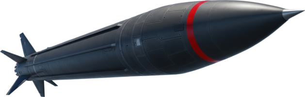 Advanced dark grey ballistic missile with red warning stripe and intricate details png