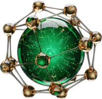 Futuristic emerald green sphere with glowing internal network and metallic grid png