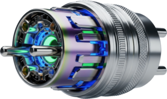 Futuristic high tech audio connector with glowing elements and chrome details png