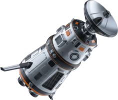 Futuristic space probe with satellite dish for deep space exploration and communication png
