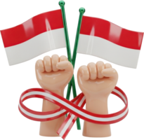 Stylized raised fists with crossed red and white flags and intertwined ribbon png