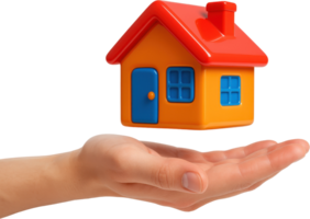 Vibrant miniature house floating above an open hand, symbolizing home ownership and dreams png