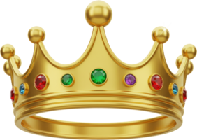 Luxurious golden crown adorned with bright colorful gems for royalty and success png