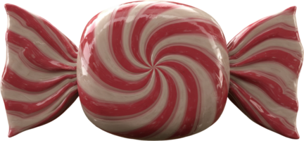 Eye catching 3D illustration of a glossy red and white swirl wrapped candy png
