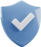 3D glossy blue shield with white checkmark for security and protection png
