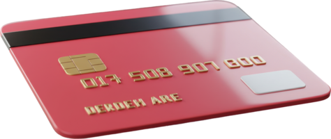 Modern red credit card with golden chip and embossed numbers for secure online shopping. png