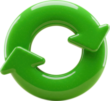 Glossy green circular arrow symbol for recycling, refresh, and continuous loop png