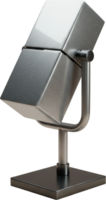 Contemporary metallic angular microphone with rectangular body and straight stand png