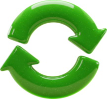 Vibrant green 3D glossy refresh arrows icon for digital reload and recycle concepts png