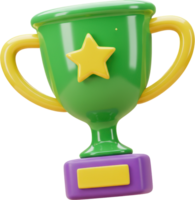 3D glossy green trophy with yellow star and handles, symbolizing victory and success png