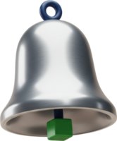 Sleek brushed metallic notification bell with blue loop and green clapper png