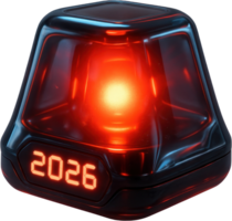 High tech emergency warning beacon with bright red light and 2026 digital display png