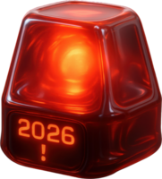 Conceptual red warning light with 2026 display for future alerts and emergencies png