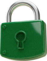 Glossy emerald green padlock with silver shackle for security and access control png
