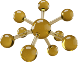 Golden molecular structure, abstract network of glossy translucent spheres and rods png
