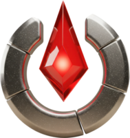 Glossy metallic power symbol with glowing red crystal core for technology concepts png