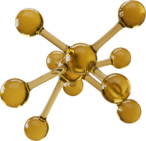 Elegant golden abstract molecular network with glossy translucent spheres png