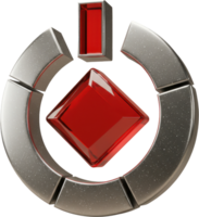 Glossy metallic 3D power symbol with red diamond and segmented ring design png