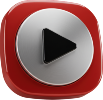 Shiny red play button with metallic finish for modern user interface design png
