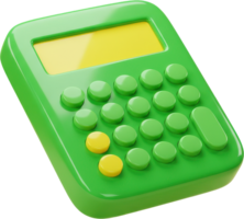Vibrant green 3D calculator with shiny surface and yellow buttons for math and finance png