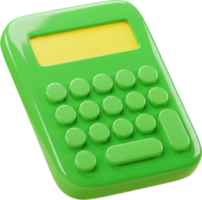 Bright green calculator with yellow screen and smooth round buttons for math and finance png
