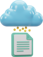 Cloud computing data transfer, golden coins raining onto a digital document icon png