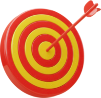 Red and yellow bullseye target with a direct hit from a vibrant arrow png