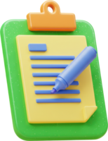 Vibrant 3D clipboard with paper and marker for note taking and highlighting png