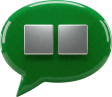 Glossy green speech bubble with double square pause symbol for digital communication png