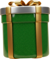 Sparkling green gift box with golden ribbon and silver top for special occasions png