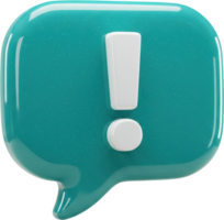 Vibrant teal speech bubble with white exclamation mark 3D icon for alerts png