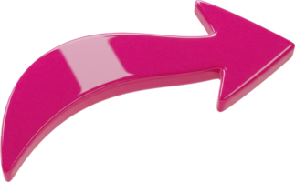 Glossy pink curved 3D arrow pointing right, dynamic directional symbol png