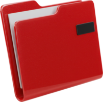 Glossy red plastic folder with documents and black label for organization png