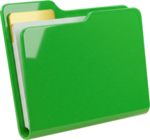 Vibrant green glossy 3D file folder for digital document storage and organization png
