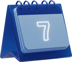 Futuristic blue desk calendar with glowing number seven for event reminders png