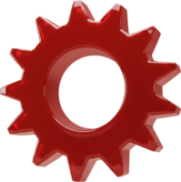 Bright red glossy plastic gear symbolizing mechanics, settings, and progress png