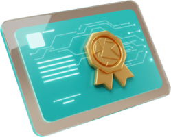 Digital certificate with golden seal of approval for online security and quality png