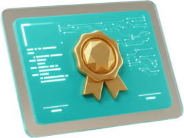 Futuristic digital certificate with golden seal of authenticity on a tech screen png