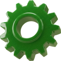 Vibrant green glossy 3D gear icon for technology, settings, and progress concepts png