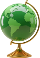 Shiny green world globe with golden stand representing global connection and ecology png
