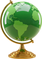 Lustrous green world globe on a golden stand, perfect for environmental and global themes png