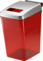 Modern red translucent recycle bin with silver lid for waste management png