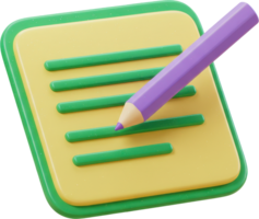 Stylized 3D notepad with purple pencil for taking notes and organizing information png