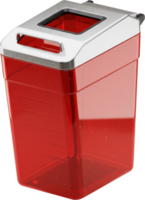 Sleek red plastic waste container with metallic top for home or office recycling. png