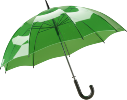 Bright green transparent umbrella, open and ready for rain protection. png