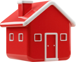 Bright red glossy modern house with white trim and rounded edges 3D icon png