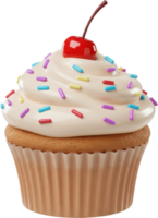 Delicious cupcake with creamy frosting, colorful sprinkles, and bright red cherry png
