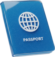 Glossy blue passport with white globe symbol for international travel and identity png