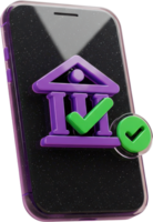 Mobile phone with bank icon and green checkmark for secure online banking app png