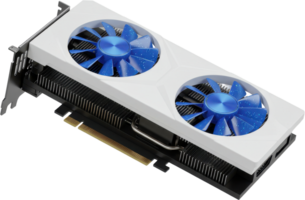 High performance white graphics card with blue fans for computer systems png